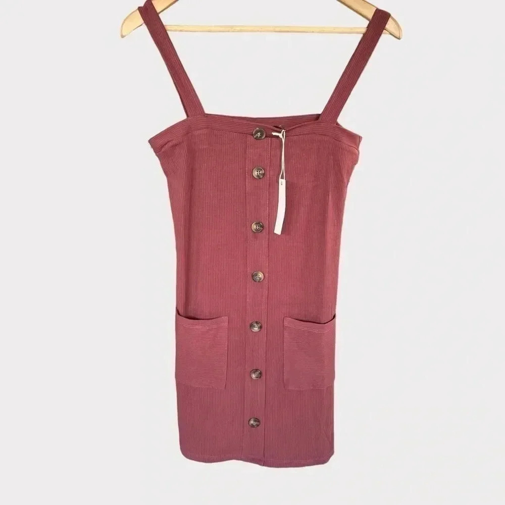 Olivaceous Casual Button Front Ribbed Pullover Mini Dress Size Small, Medium